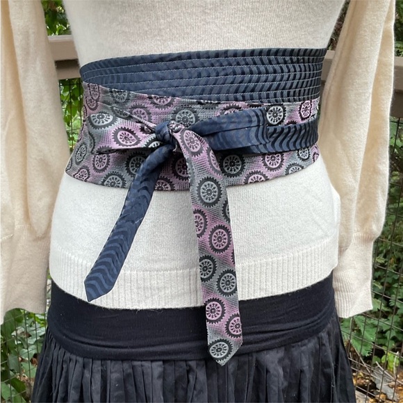 Obi Japanese style Wrap belt handcrafted silk ties upcycled department tile NFS - Picture 4 of 16
